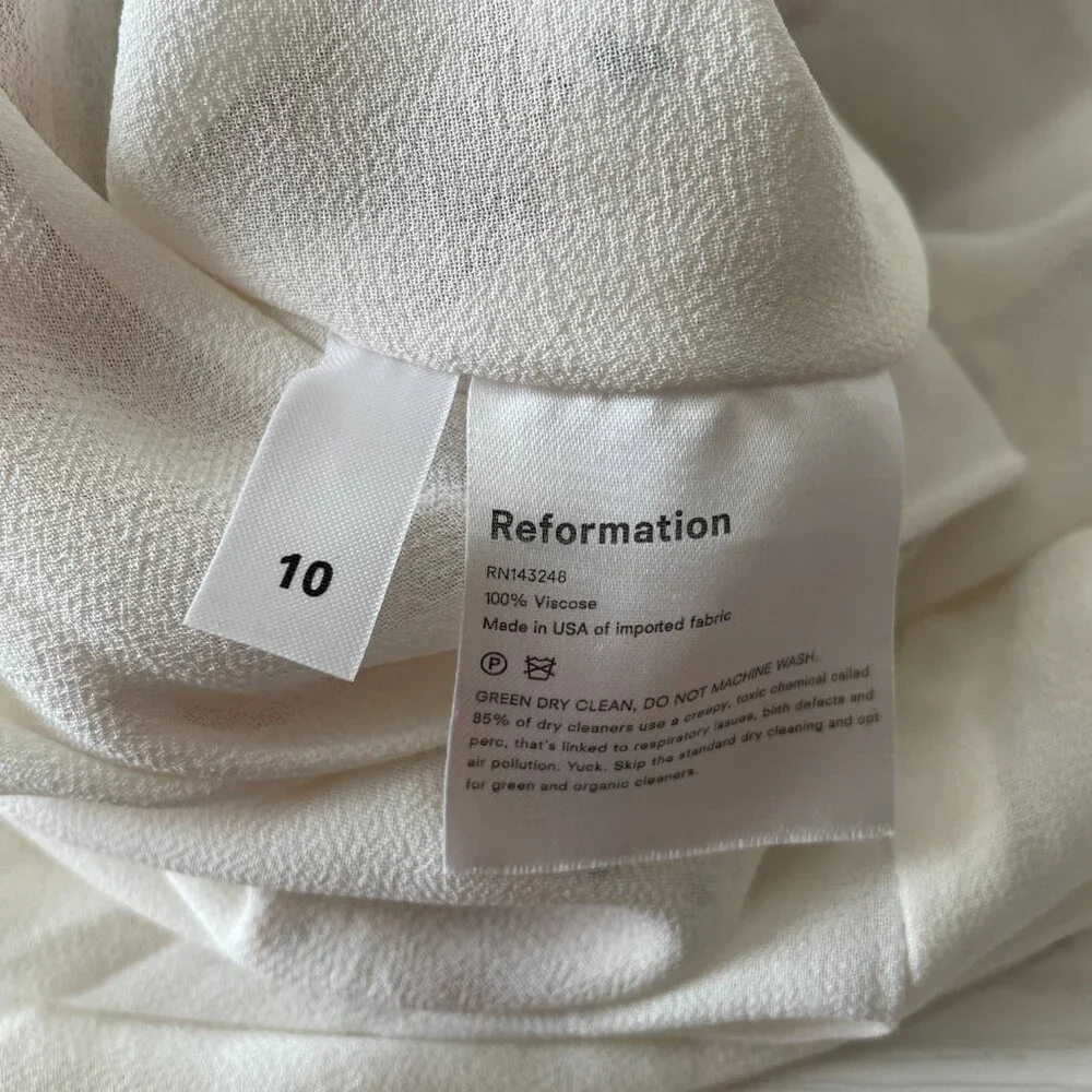 Reformation Women's Cassandra Dress 10 White Floral Midi Slit Graduation Event - Picture 6 of 7